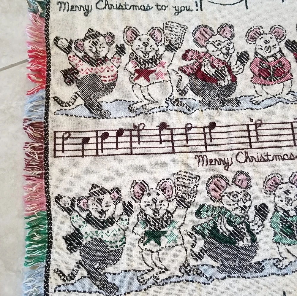 Merry Christmas mouse cream afgan throw tapestry 49 x 61 inches